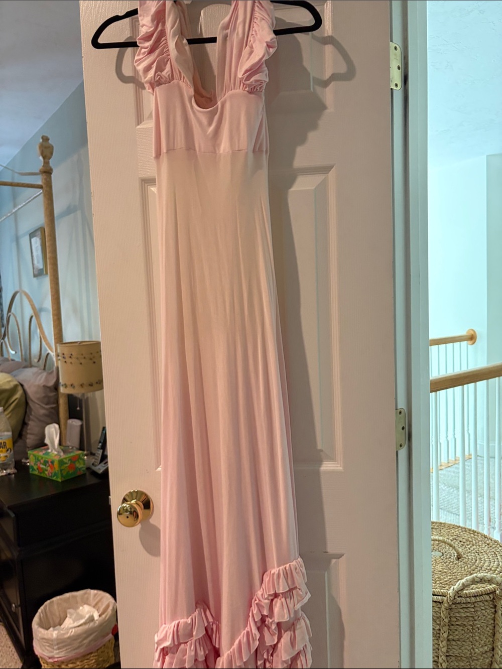 Soft Pink Ruffled Maxi Dress